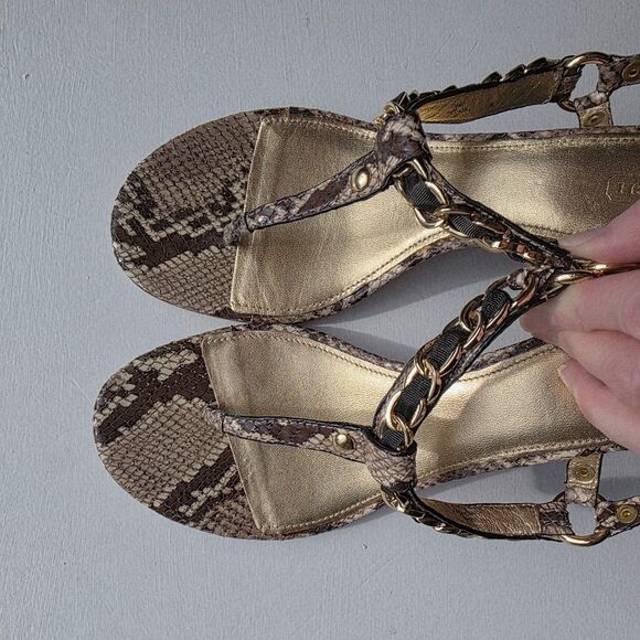 Coach Honora Wedge Sandal Women’s 10 Snakeskin Gold Chain Thong Shoe - Picture 3 of 11